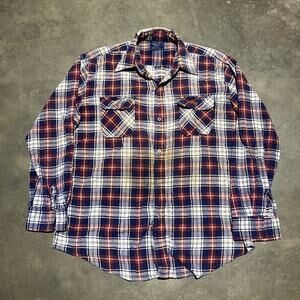 Vintage 70s Kingswell Kasuals Blue/Red Cotton Plaid Flannel